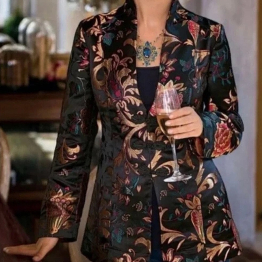 Soft Surroundings Gold and Black Blazer with Metallic Sheen